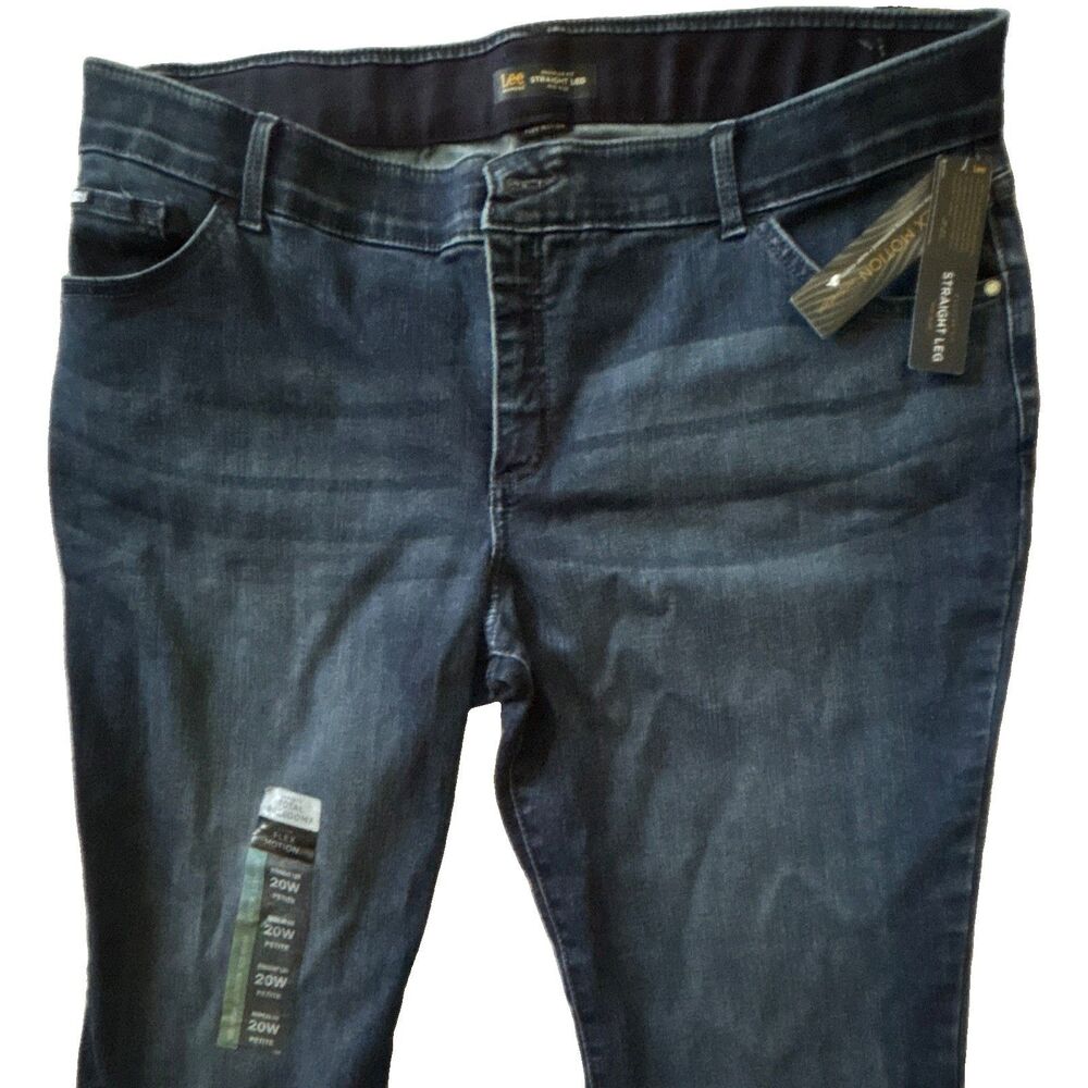 Lee Flex Motion Women's Dark Wash Straight Leg Stretch Jeans 20W Petite $54 #500